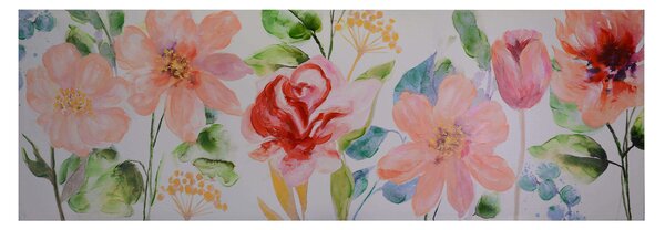 Quadro dipinto fiori rosa cm 50x150x3