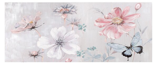 Quadro ad olio fiori rosa rettangolare cm 55x135x3