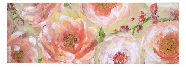 Quadro dipinto fiori rosa verde cm 50x150x3