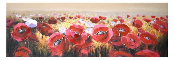 Quadro dipinto papaveri e fiori bianchi cm 50x150x4