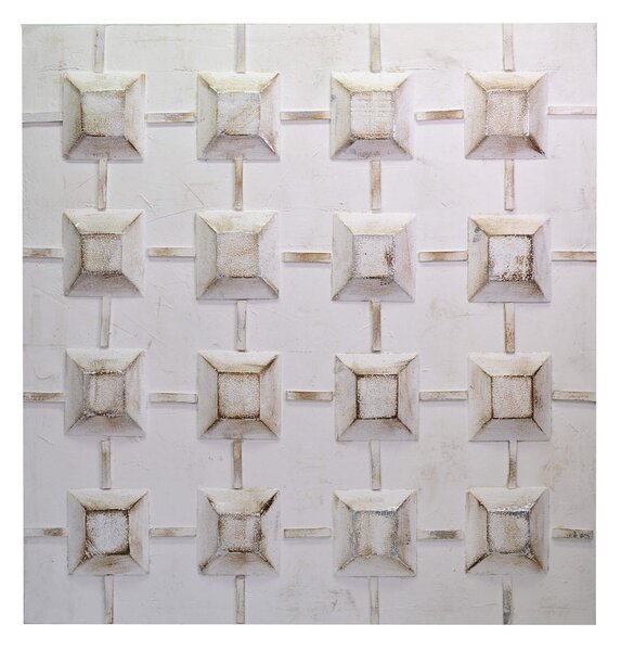 Quadro dipinto bianco con quadretti cm 80x80x3/5