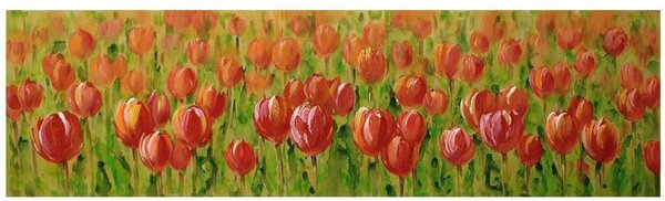 Quadro dipinto fiori rosso rettangolarecm 50x150x3