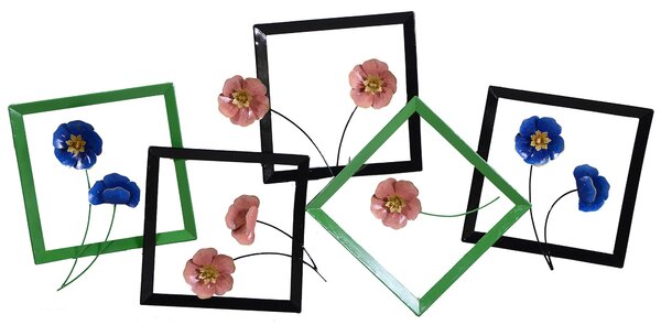 Decorazione da Parete in in metallo blu fucsia verde fiori cm 125,7x61x5,7