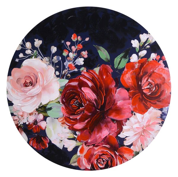 Quadro in legno fiori rosso tondo cm ø80xh2,6