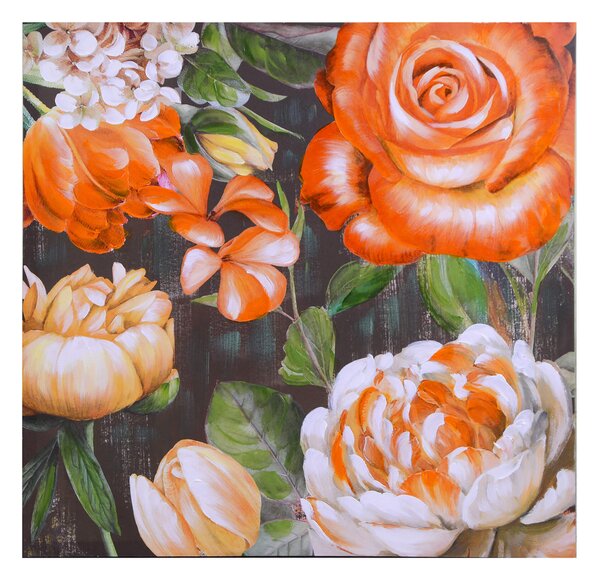 Quadro stampa fiori arancione cm 80x80x3