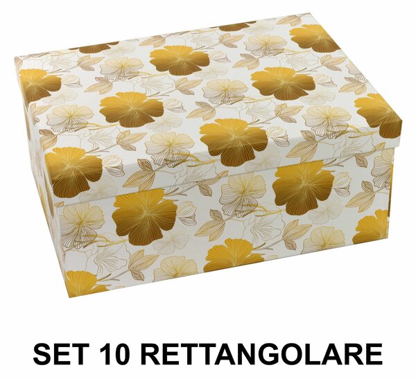 Set 10 Scatole cartone fiori oro rettangolare