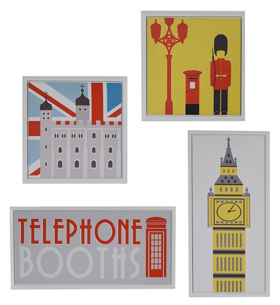 Quadro stampa london bianco set 4 pezzi cm 30x60x2,5 + cm 30x30x2,5