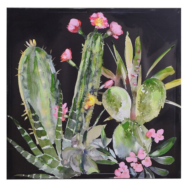 Quadro stampa cactus nero cm 80x80x3