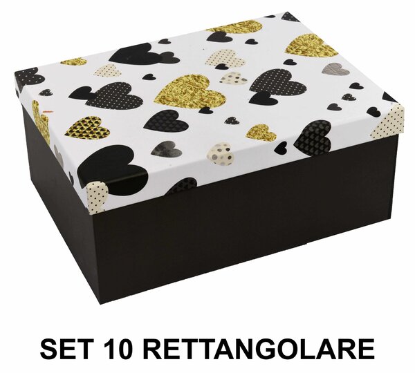 Set 10 Scatole cartone cuori grigio rettangolare
