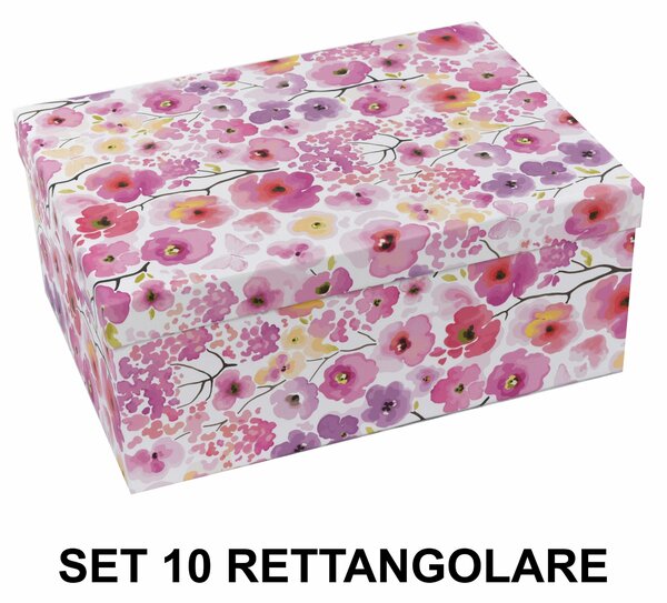 Set 10 Scatole cartone fiori rosa rettangolare