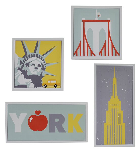Quadro stampa new york bianco set 4 pezzi cm 30x60x2,5 + cm 30x30x2,5