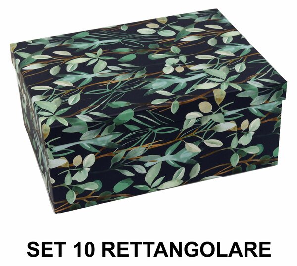 Set 10 Scatole cartone foglie blu rettangolare