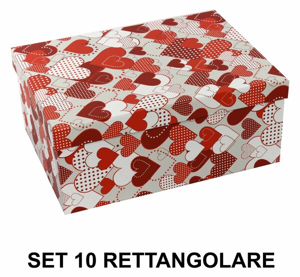 Set 10 Scatole cartone cuori rosso rettangolare