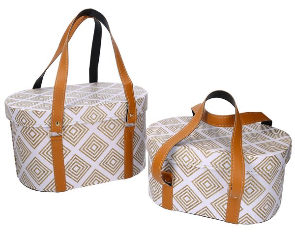 Set 2 Scatole in Similpelle con manici bianco ovale