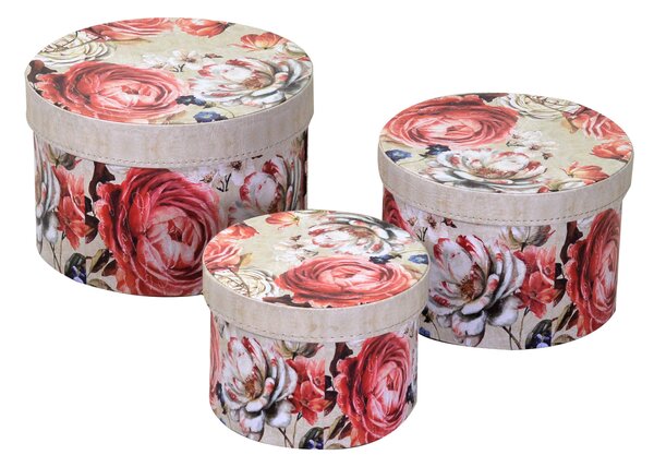 Set 3 Scatole in Similpelle fiori crema tondo