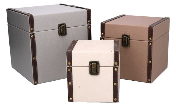 Set 3 Scatole in Similpelle neutro quadro