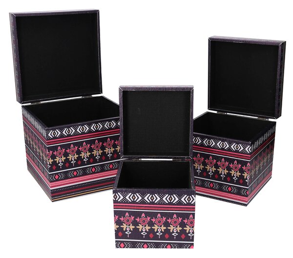Set 3 Scatole in Similpelle fiori multicolor quadro