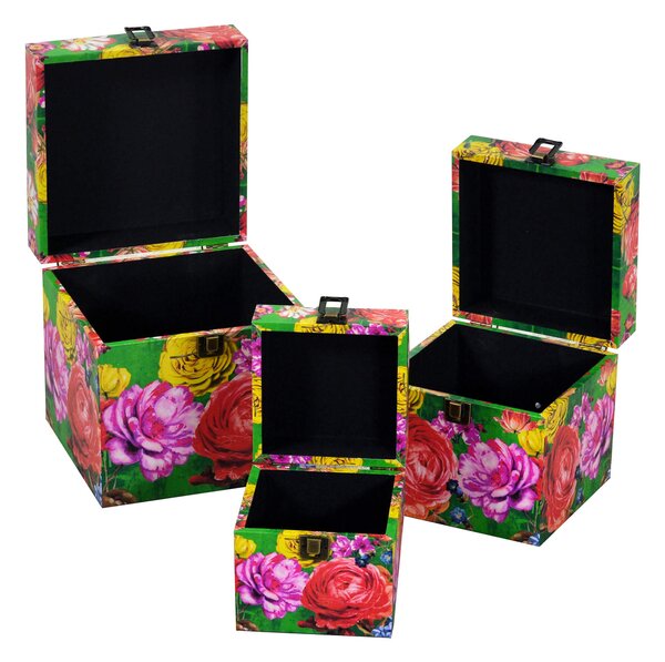 Set 3 Scatole in Similpelle multicolor quadro