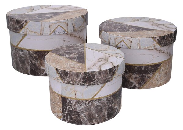 Set 3 Scatole in Similpelle marmo tondo