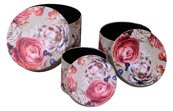 Set 3 Scatole in Similpelle fiori crema tondo