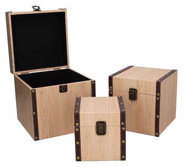 Set 3 Scatole in Similpelle effetto in legno quadro