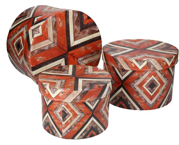 Set 3 Scatole in Similpelle arancione righe tondo