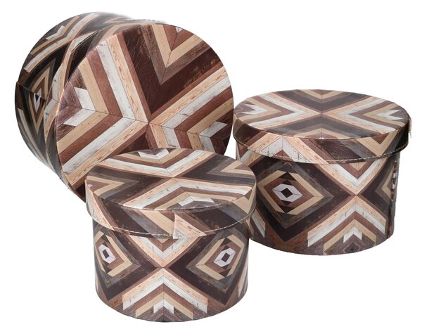 Set 3 Scatole in Similpelle marrone righe tondo