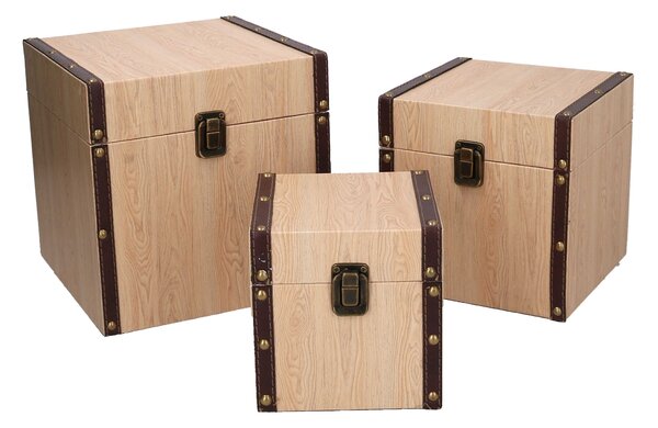 Set 3 Scatole in Similpelle effetto in legno quadro