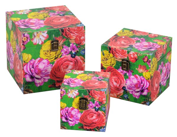 Set 3 Scatole in Similpelle multicolor quadro