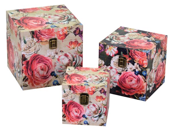 Set 3 Scatole in Similpelle fiori crema quadro