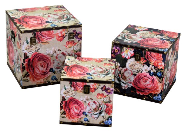Set 3 Scatole in Similpelle fiori crema quadro