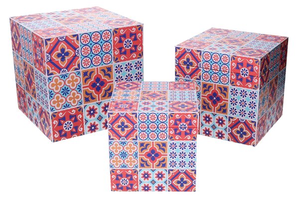 Set 3 Scatole in Similpelle fantasia multicolor quadro