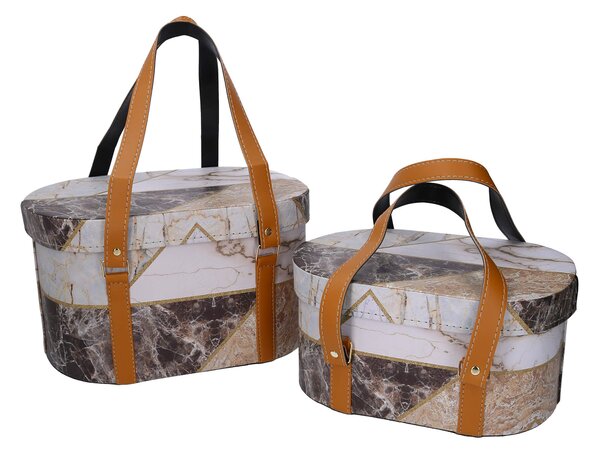 Set 2 Scatole in Similpelle con manici marmo ovale