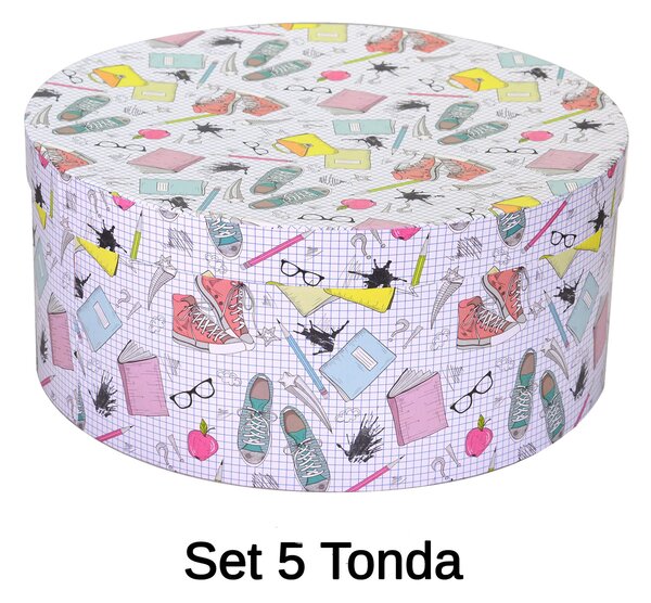 Set 5 Scatole cartone school tondo