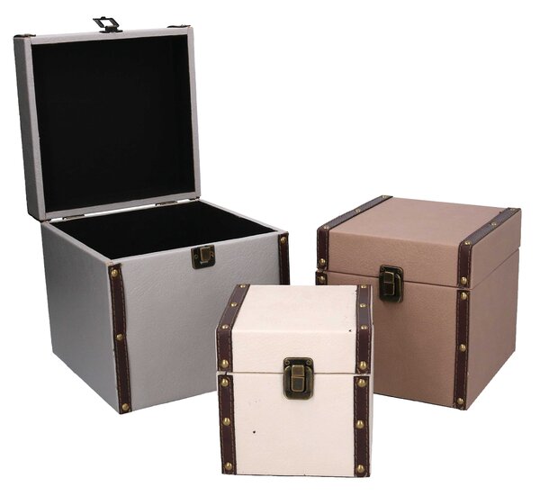 Set 3 Scatole in Similpelle neutro quadro
