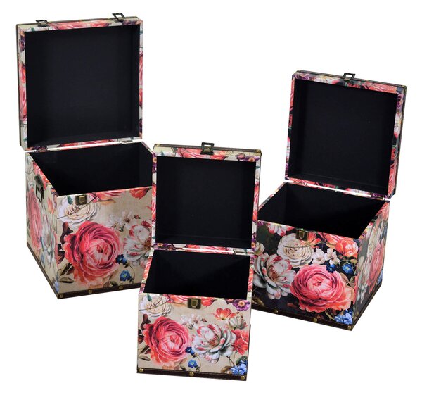 Set 3 Scatole in Similpelle fiori crema quadro