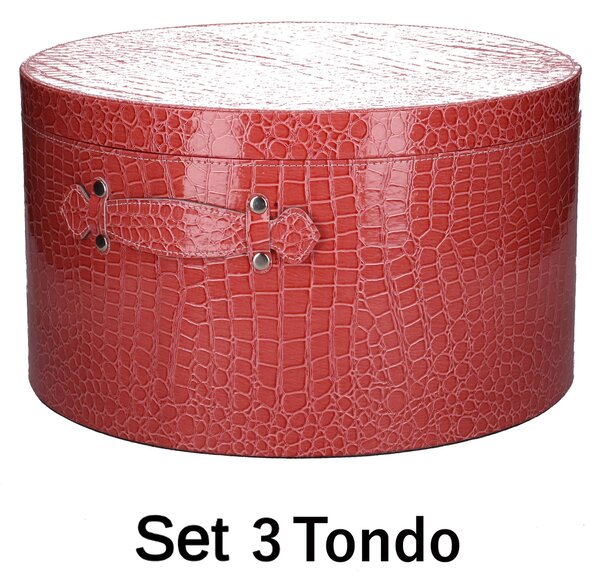Set 3 Scatole in Similpelle rosso tondo