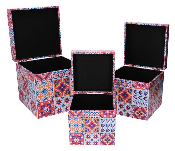 Set 3 Scatole in Similpelle fantasia multicolor quadro