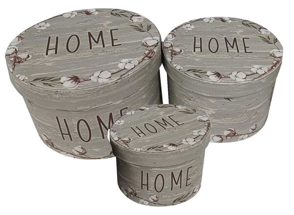 Set 3 Scatole in Similpelle grigio home tondo