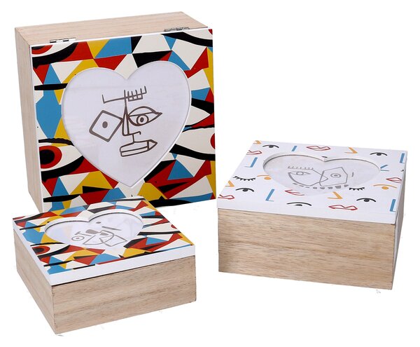 Set 3 Scatole in legno multicolor quadro