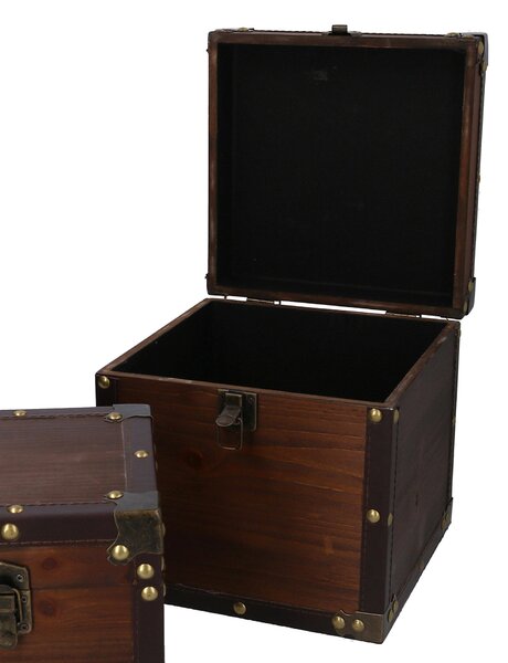 Set 3 Scatole in legno in Similpelle marrone quadro