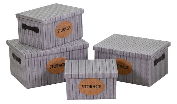 Set 4 Scatole in tessuto grigio rettangolare