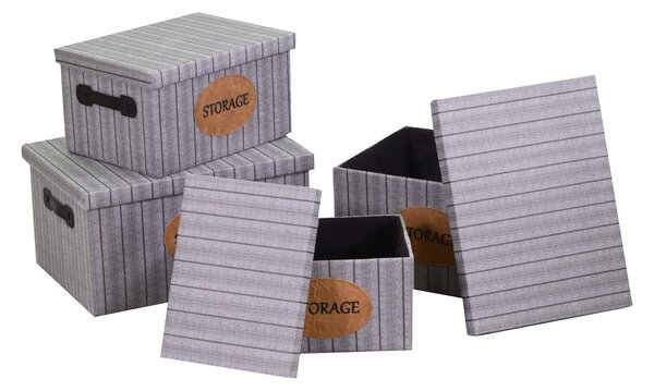 Set 4 Scatole in tessuto grigio rettangolare