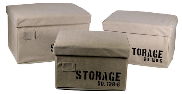 Set 3 Scatole in tessuto crema storage rettangolare