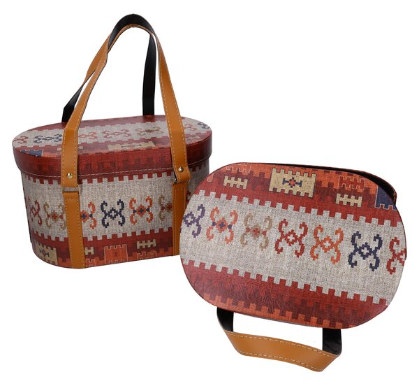 Set 2 Scatole in Similpelle con manici rosso ovale