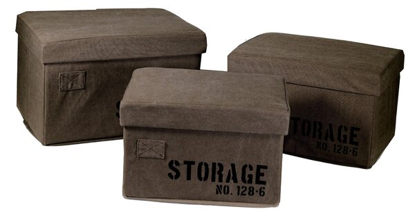 Set 3 Scatole in tessuto marrone storage rettangolare