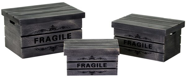 Set 3 Scatole in legno grigio fragile rettangolare