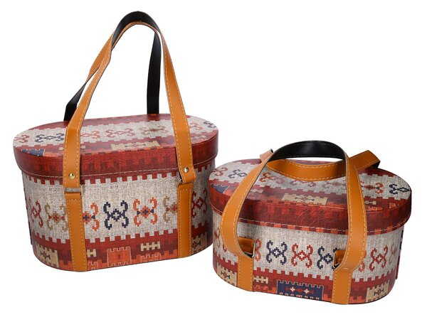 Set 2 Scatole in Similpelle con manici rosso ovale