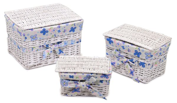 Set 3 Scatole in vimini spaccato sam bianco rettangolare