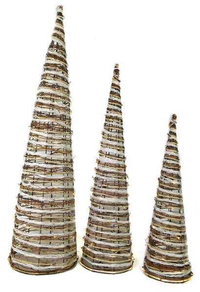 Set 3 Mini Albero di Natale a cono con Led naturale